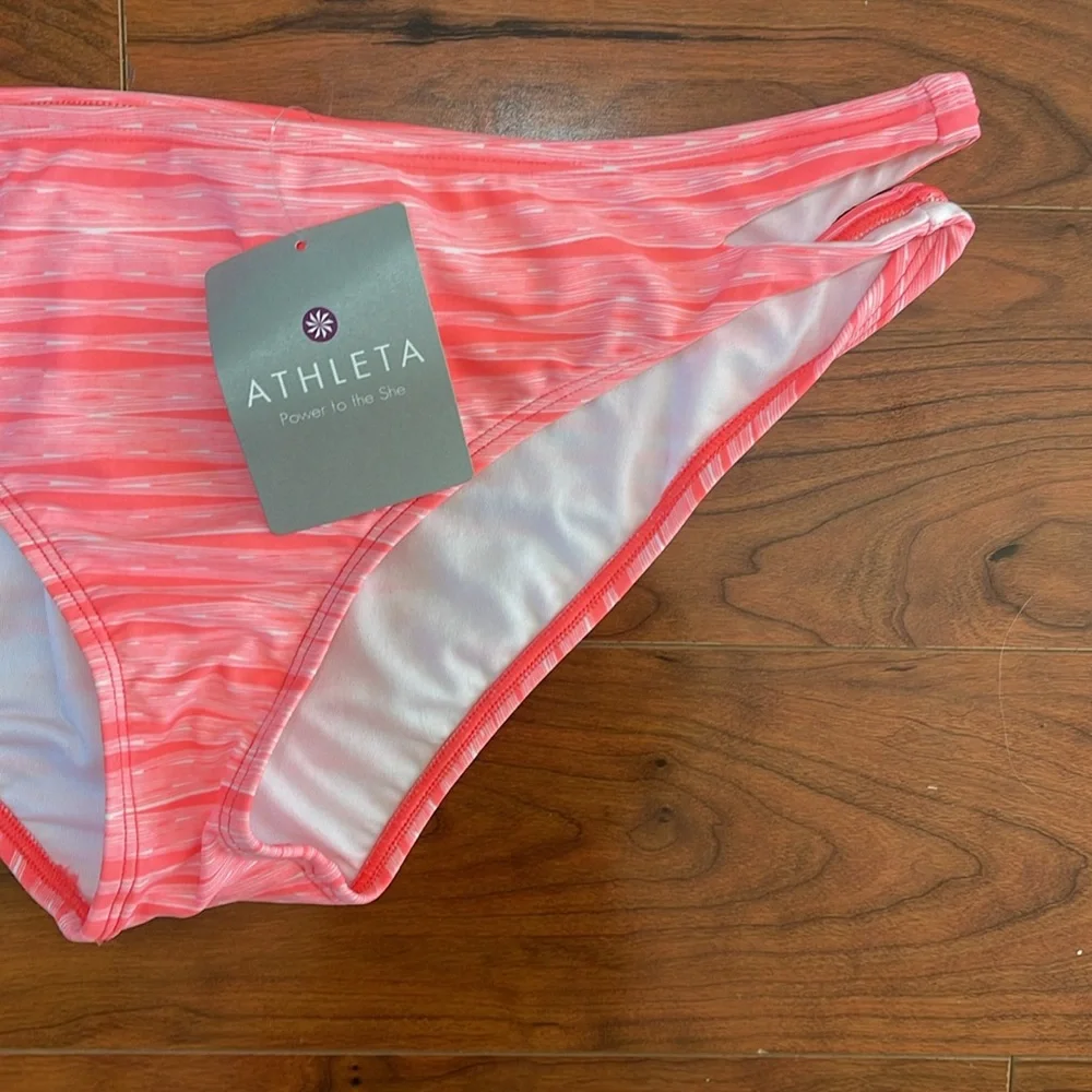 COPY - NWT Athleta Pink and White Ariel Cut Out Emor Swimsuit Bikini Bottoms
